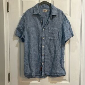 FAHERTY Palma Shirt Blue Basketweave Linen Short Sleeve Beach Summer